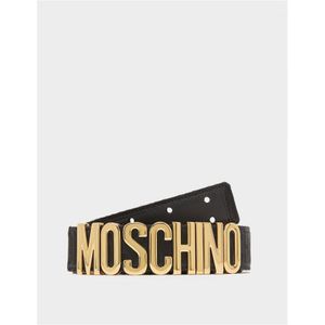 Accessories Moschino All Over Logo Print With Plaque Belt in Gold