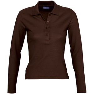 SOLS Dames/dames Podium Lange Mouw Pique Katoenen Polo Shirt (Chocolade) - Maat M
