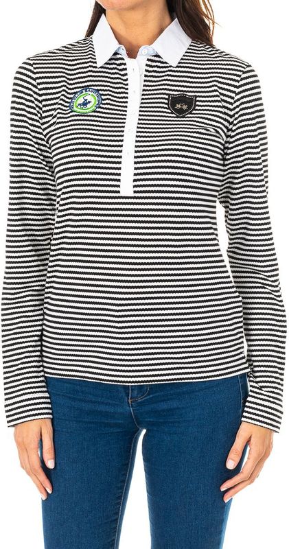 Damespolo - Wit-Zwart - Lange Mouwen - Contrasterende Reverskraag