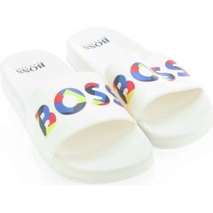 Boy's Boss Multicoloured Logo Slide Sandals In White - Maat 37