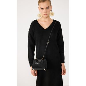 V-hals Lange Mouw Gebreide Midi Jurk