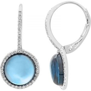 9ct witgouden diamanten en ronde 5,30ct blauwe topaas edelsteen oorbellen