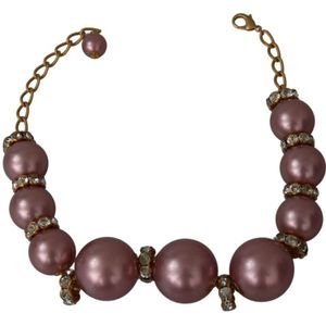 Dolce & Gabbana Gold Brass Pink Maxi Faux Pearl Beads Crystals Damesketting