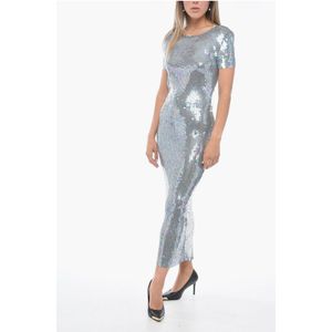 Lange jurk met pailletten in lichtblauw