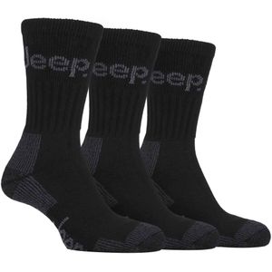 Heren 3 paar Jeep Cushion Sole Hiking werksokken - Zwart