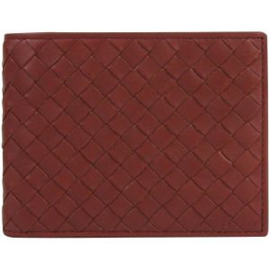 Bottega Veneta Men's Interccciaco baksteen rood leer geweven bifold portemonnee 148324 6332