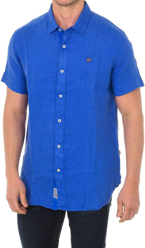 Kapel - Shirt - Blauw - Linnen - Korte Mouwen - Knoopsluiting