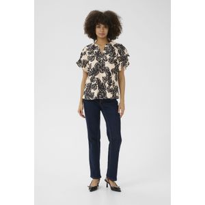 Blouse met korte mouwen Relaxed fit Black Palm Leaves black offwhite