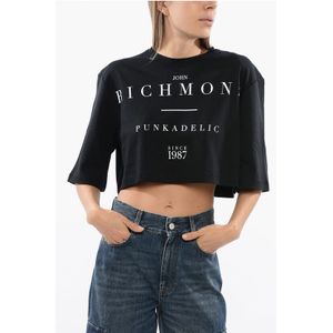 Cropped GENYA T-shirt met oversized pasvorm in zwart