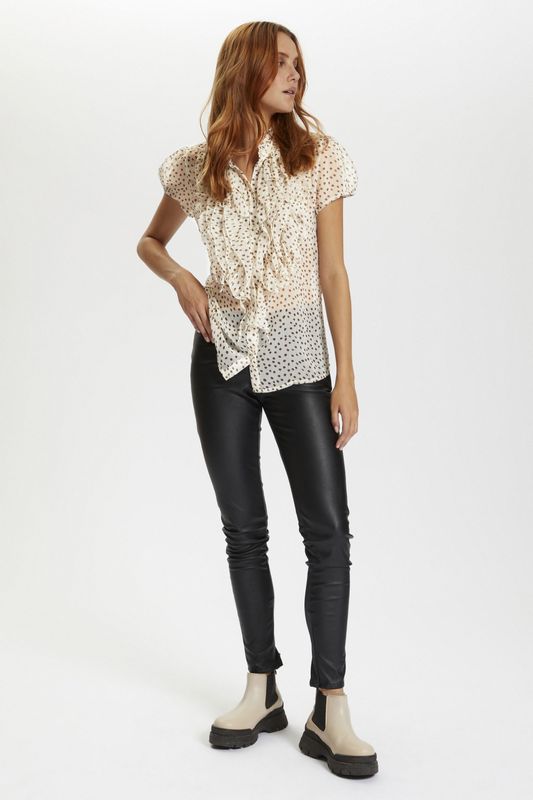 Blouse met korte mouwen Slim fit Creme Dot cream