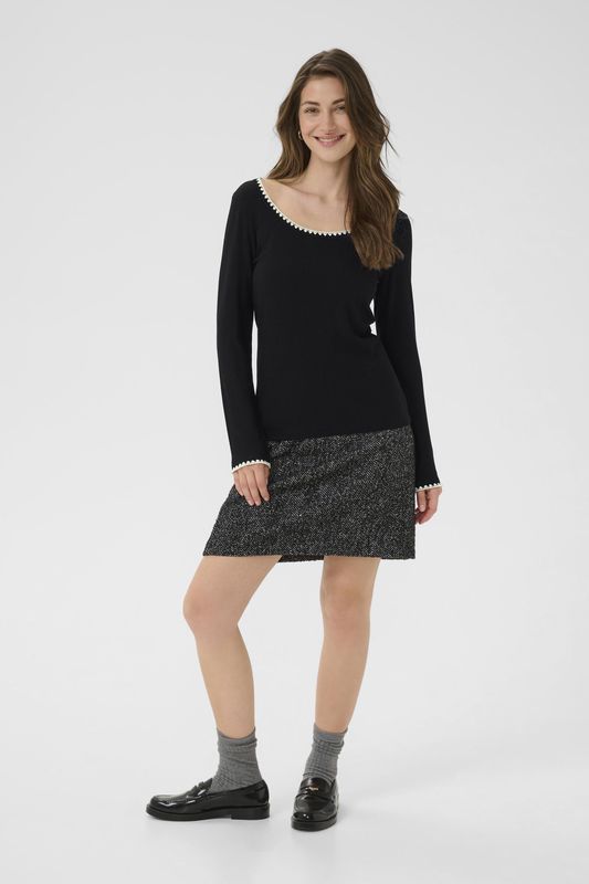 CRRibba - Embroidery LS T-Shirt - Zwart - Dames - Lange Mouwen