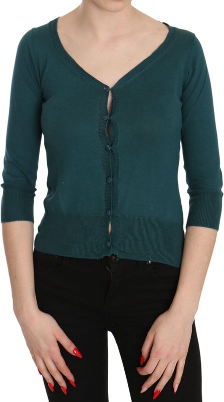 PINK MEMORIES Blauw Groen Katoenen 3/4 Mouwen Cardigan Top Blouse