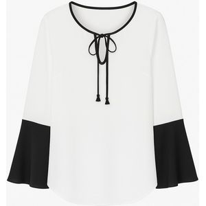 Conquista Fashion - Ecru Top - Blousetops - Lange Klokmouwen - Sleutelgatsluiting