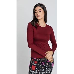 Burgundy - Blousetop - Lange Mouwen - Ronde Hals - Aansluitend
