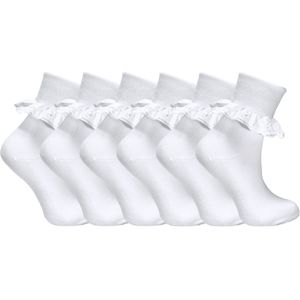 Set van 6 katoenen babysokken met stroken kant voor meisjes - Wit