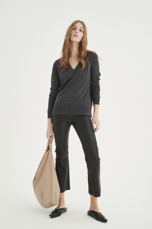 In Wear - Cropped Kick-Flare Broek - Zwart - Leer - Slim Fit