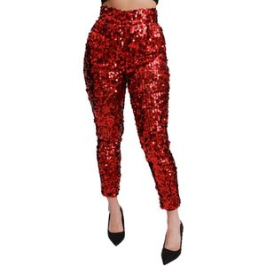 Dolce & Gabbana Rode broek met pailletten, gekropen voor dames