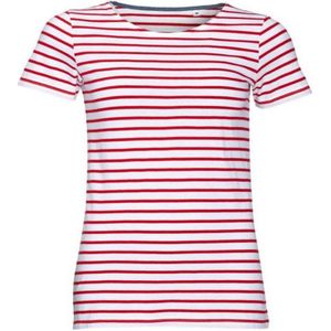 SOLS Dames/dames Miles Gestreept T-Shirt Met Korte Mouwen (Wit/rood) - Maat XS