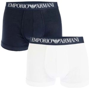 Emporio Armani Heren Boxershorts Katoen Ribbels (Set van 2) (Marine, Wit)