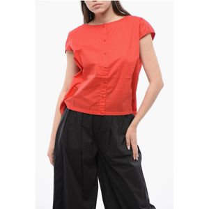 Popeline mouwloos shirt met trekkoordzoom in rood