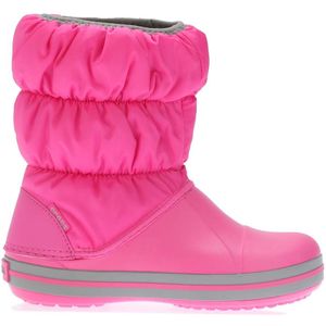 Girl's Crocs Kids Winter Puff Boots in Pink grey