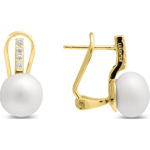 Luxenter Herisus oorbellen in 925 sterling zilver en witte parel afgewerkt in 18 karaat geelgoud