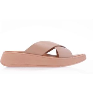 Damespantoffels Fit Flop F-Mode Leather Flatform Slide Sandals in Beige