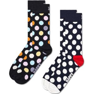 Happy Socks Unisex 2-pack Klassieke Big Dot Crew-sokken - Maat 41 - 45