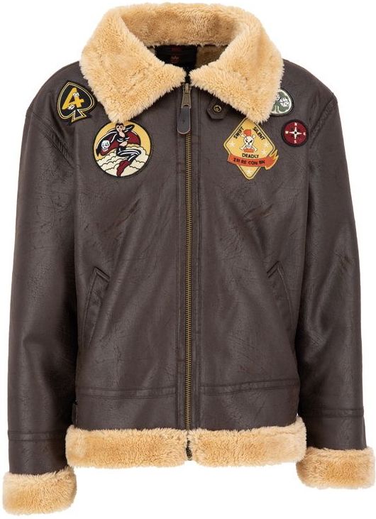 ALPHA INDUSTRIES - B-3 FL Custom - Leren Jas - Zwart - Regular Fit