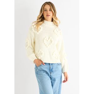 Cream Hart Bubble grof gebreide trui met hoge hals