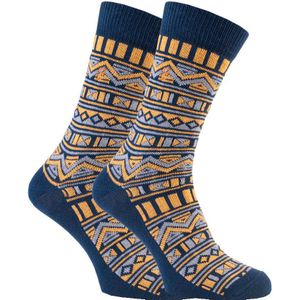 Farah - 2 Paar Heren Funky Vintage Patroon Kleurige Dikke Katoenen Crew Sokken - FVS008NVY
