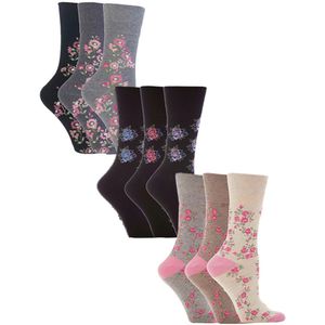 9 paar sokken zonder elastiek damessokken van katoen met patroon - Bloemen 1