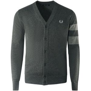 Fred Perry Tipped Sleeve Graphite Marl Grey Button-Up Cardigan - Maat M