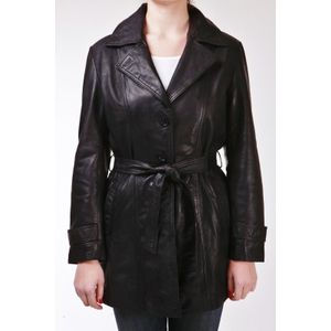 Leren Jack - Oldbury - Dames 3/4 Lengte Trenchcoat - Zwart
