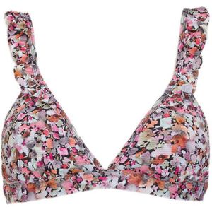 BEACHWAVE Voorgevormde Gebloemde Bikinitop Met Textuur En Ruches Roze/zwart/wit - Maat XS