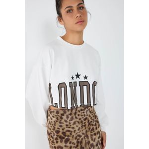 Wit Ster Gedetailleerd Londen Print Crop Trui