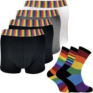 Heren Rainbow Sokken & Boxerset | 4 Pack Boxers & 3 Pack Gestreepte Novelty Sokken
