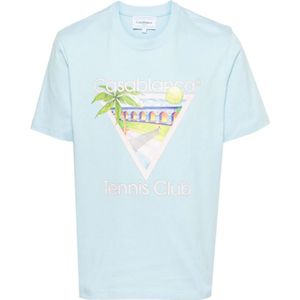 Casablanca Tennis Club T-shirt met print in lichtblauw