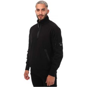 Men's C.P. Company Diagonal Raised Half Zipped Sweatshirt in Black