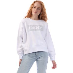 Dames DKNY Rhinestone Crosswalk Crew Sweatshirt in Wit