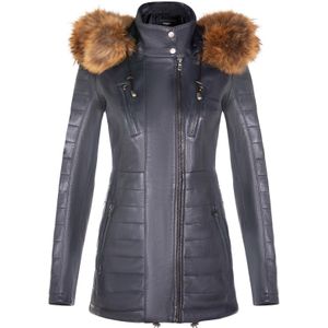 Northam - Dames Slim Fit Leren Parka - Met Capuchon - Zwart