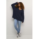Pullover - Donkerblauw - Oversize Fit - Damestrui met V-hals