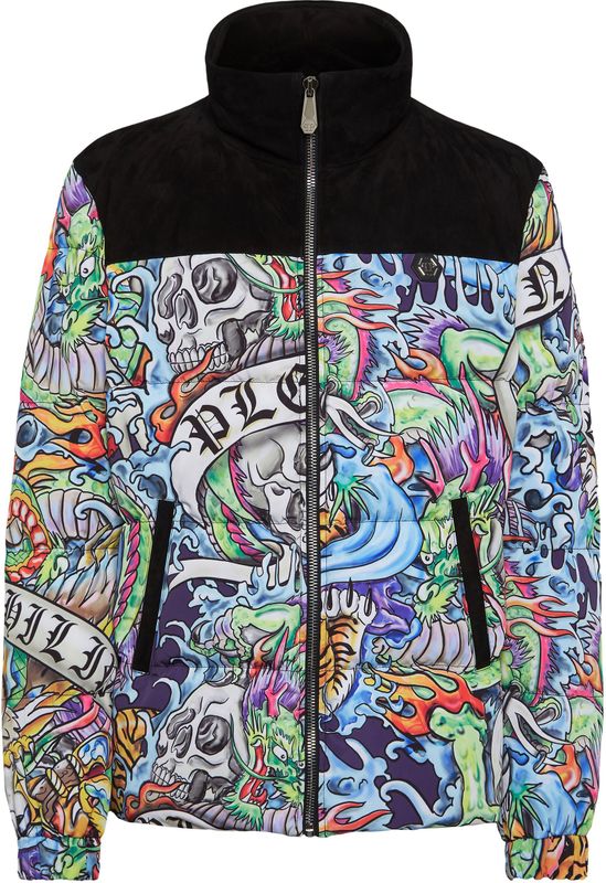Philipp Plein - Down Jacket Tattoo - Veelkleurig - Donsjas - Met Lederen Details