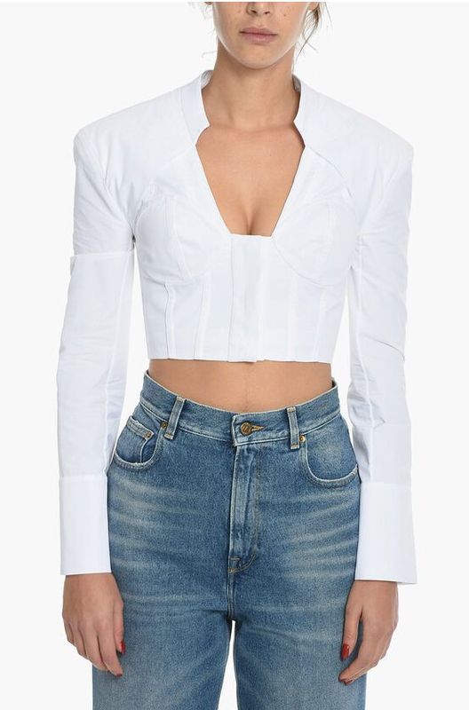 Popeline - P556761 - Crop Top - Wit - Lange Mouwen