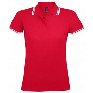 SOLS Dames/dames Pasadena Getipt Korte Mouw Pique Polo Shirt (Rood/Wit) - Maat L