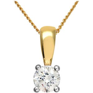 Diamanten solitaire hanger, 18kt geelgoud IJ/I ronde briljant gecertificeerde diamanten hanger, 0,33 ct diamantgewicht