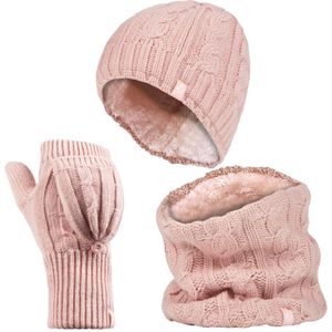Heat Holders dameshoed, nekwarmer handschoenen set - Schemerig Roze
