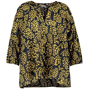 Samoon blousetop met all over print donkerblauw/geel