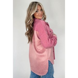 Azura Exchange Dames Kleurblokken Sherpa Shacket met Klepzakken in Roze