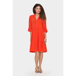 Saint Tropez - Edasz Dress - Jurk - Rood - ¾ Mouwen - Ruchedetails